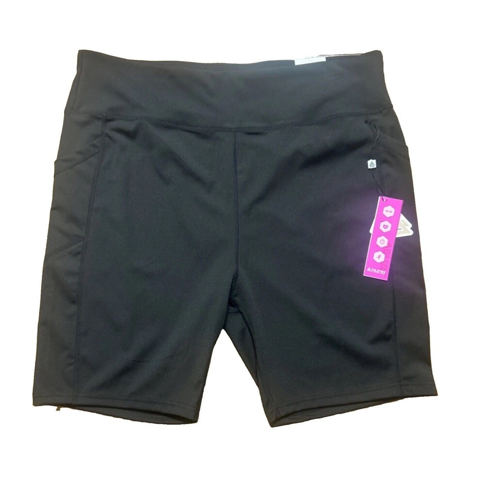 Athletex Performance Women's Plus 3X Black Activewear Biker Shorts Tummy Control
